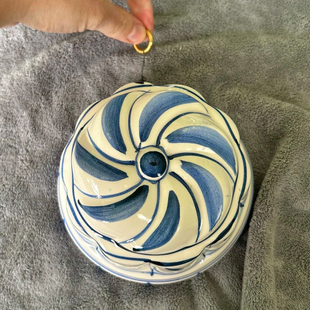 VTG Charming Blue Boho Unique Ceramic Bundt Shape Hanging Accent - Picture 8 of 10